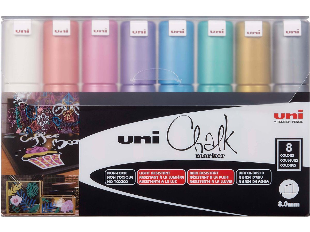 UNI-BALL Chalk Marker 8mm PWE-8K METALLIC 8C 8 Stück ass. (4902778256466)