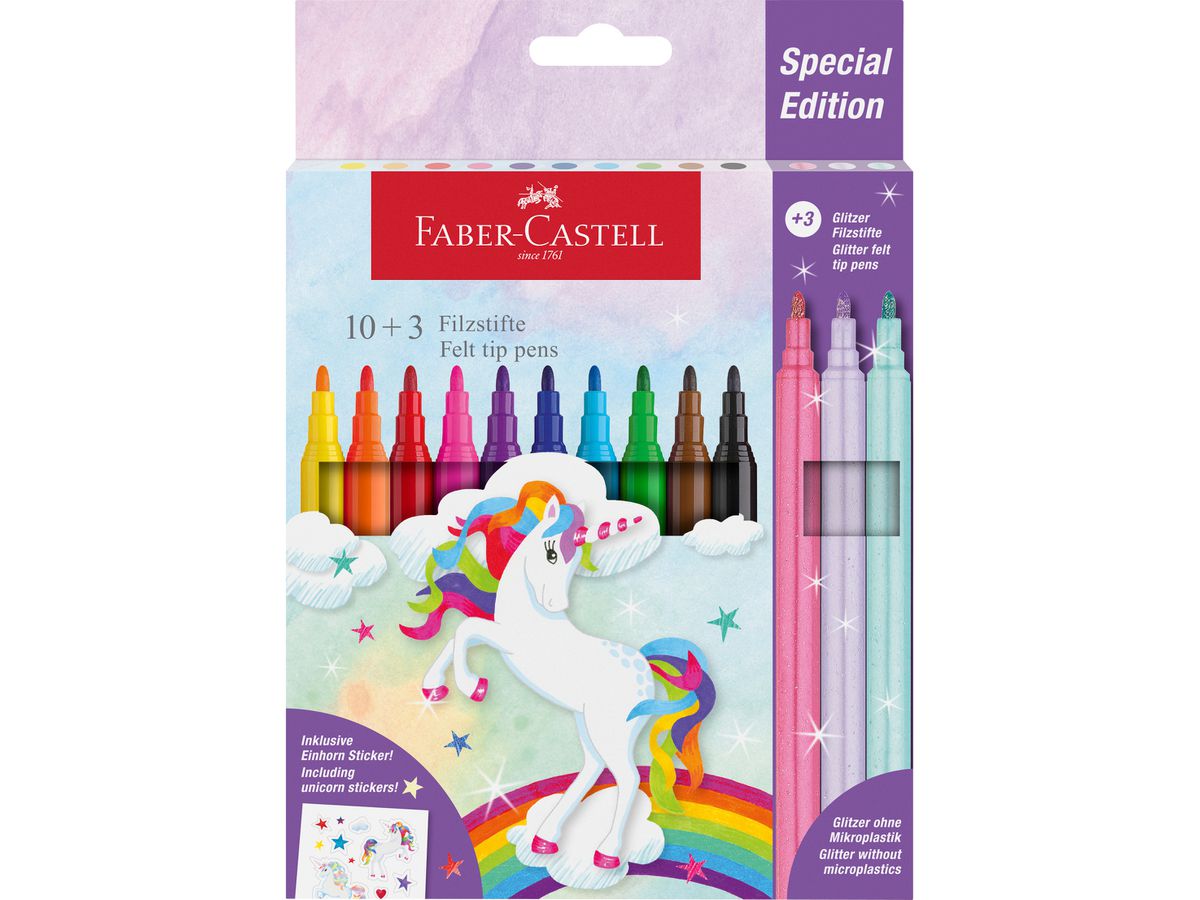 FABER-CASTELL Filzstifte Einhorn 554213 inkl. Sticker 13 Stück (4005405542137)