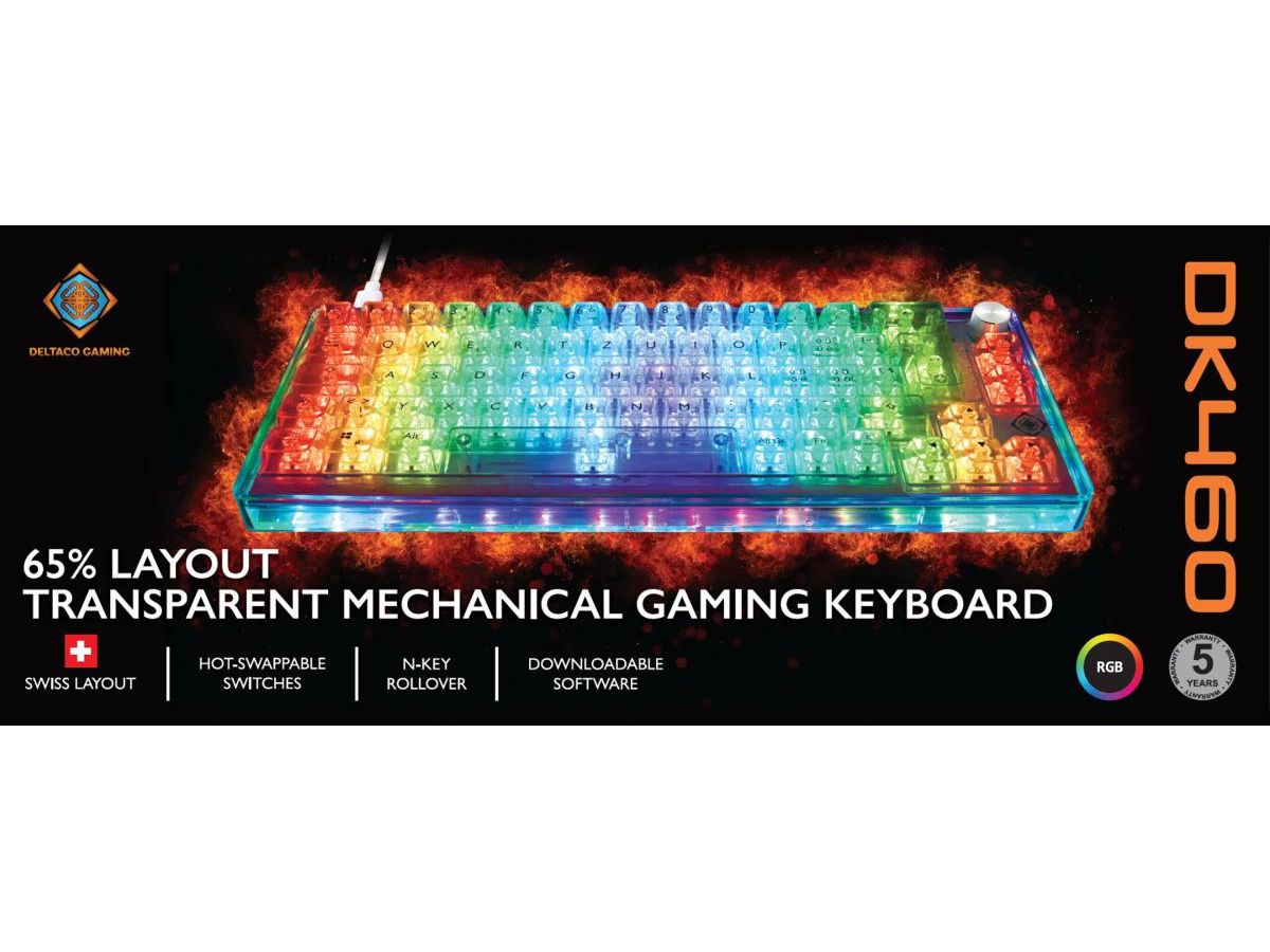 DELTACO TKL Gaming Keyboard mech GAM-160-T-CH transparent RGB CH-Layout (7333048064042)
