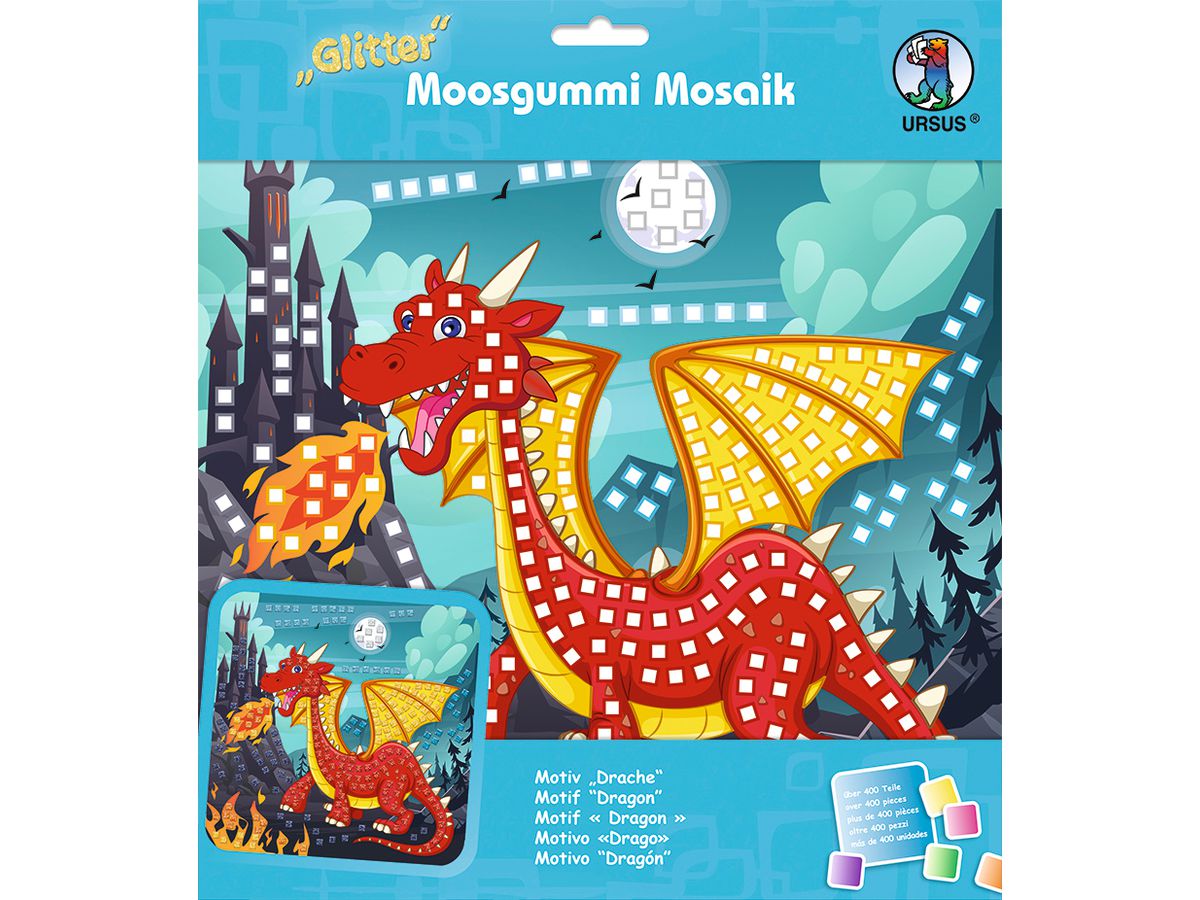 URSUS Moosgummi Mosaik 8420016 Glitter Drache 25x25cm (4008525244585)