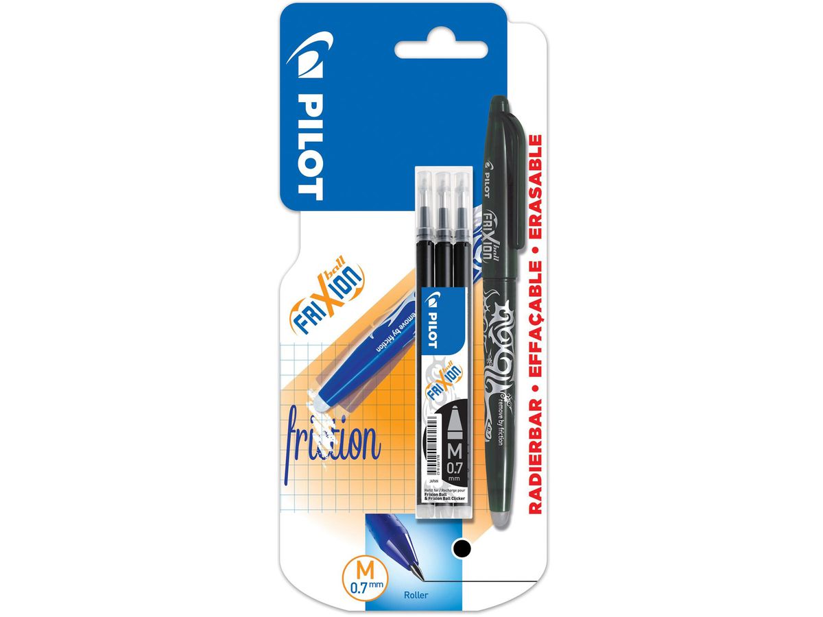 PILOT FriXion Roller schwarz BL-FR7+RF-BL 3x Refill 150.014.10BL02 ()