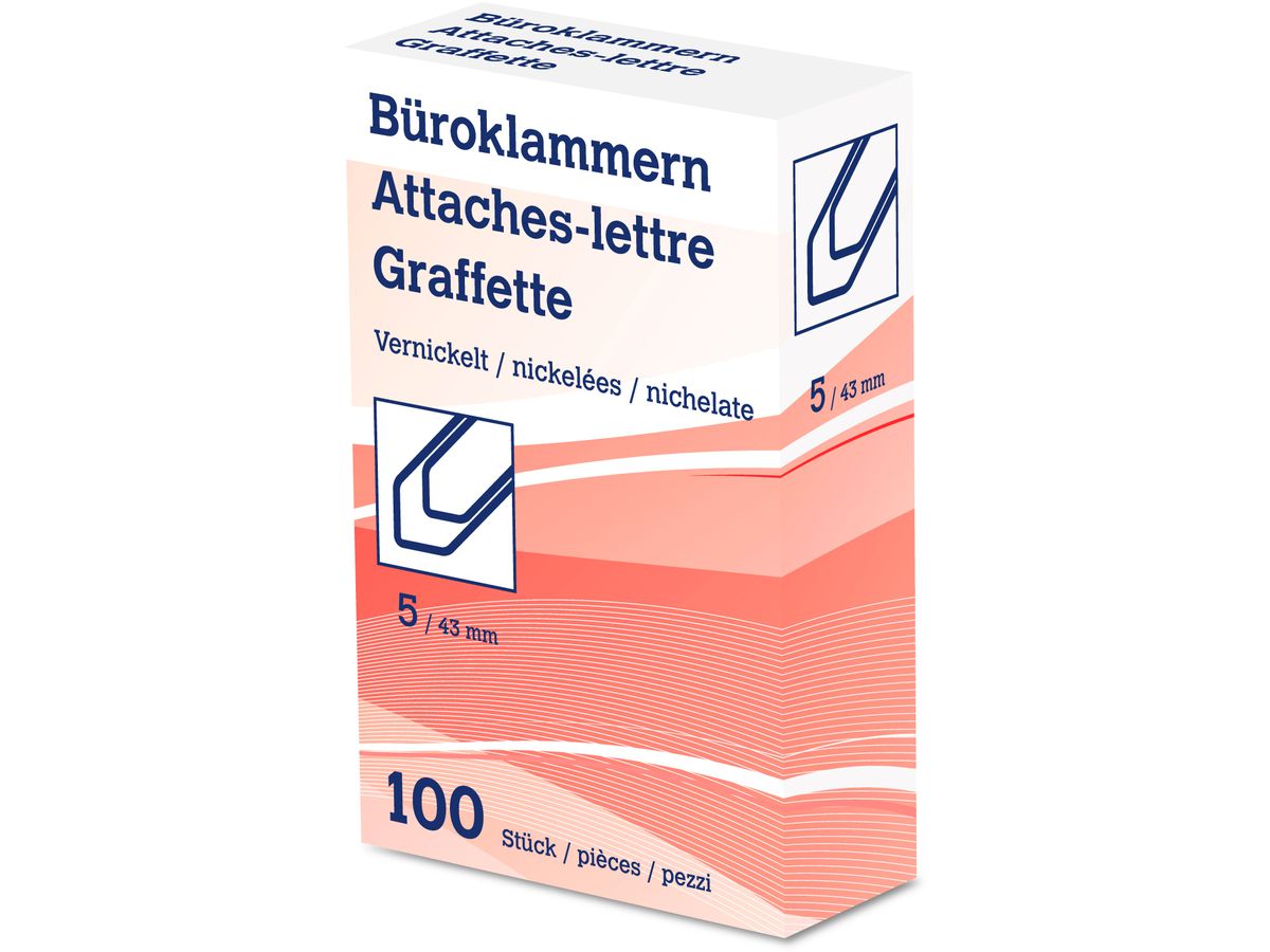 NEUTRAL Büroklammern Nr. 5 6208 43mm vernickelt 100 Stk. (7612020062086)
