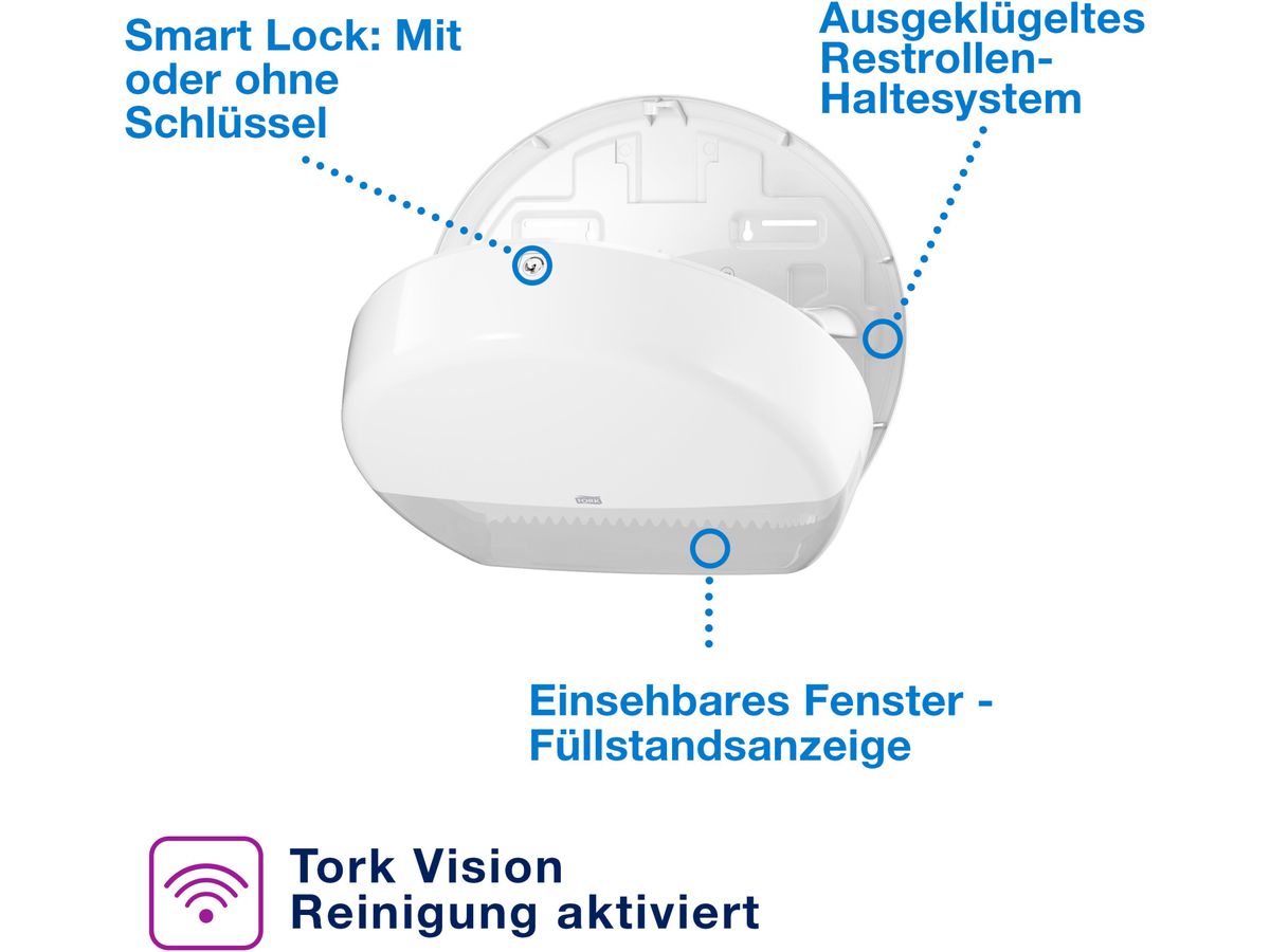 TORK Spender Toilettenpapier T2 555000 Mini Jumbo, weiss (7322540354843)