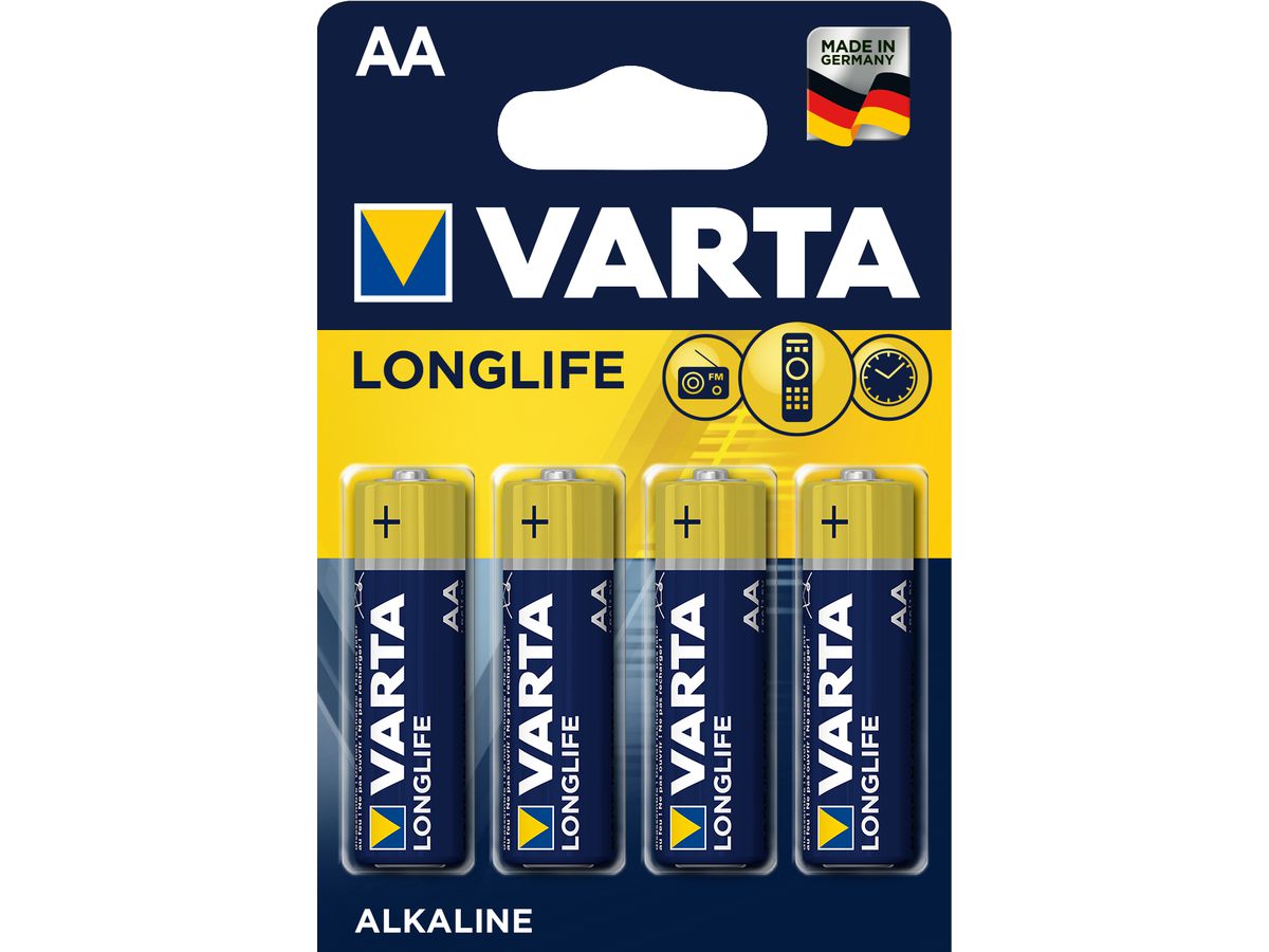 VARTA Batterie 4106101414 Longlife, AA/LR06, 4 Stück (4008496525157)