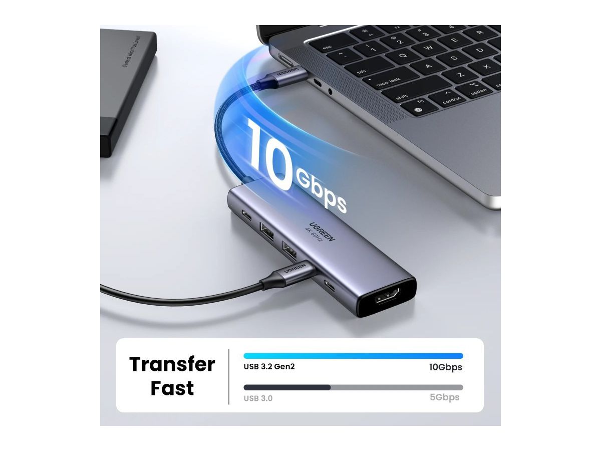 UGREEN 6-in-1 USB-C Hub 35999 10Gbps 4k60Hz, 100W, Gray (6941876239993)