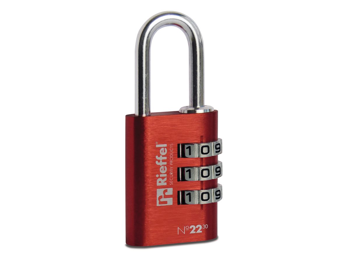 RIEFFEL SWITZERLAND Vorhängeschloss Nr. 22 27,5mm 22/30 ROT SB rot, mit Zahlenschloss (7630010415780)