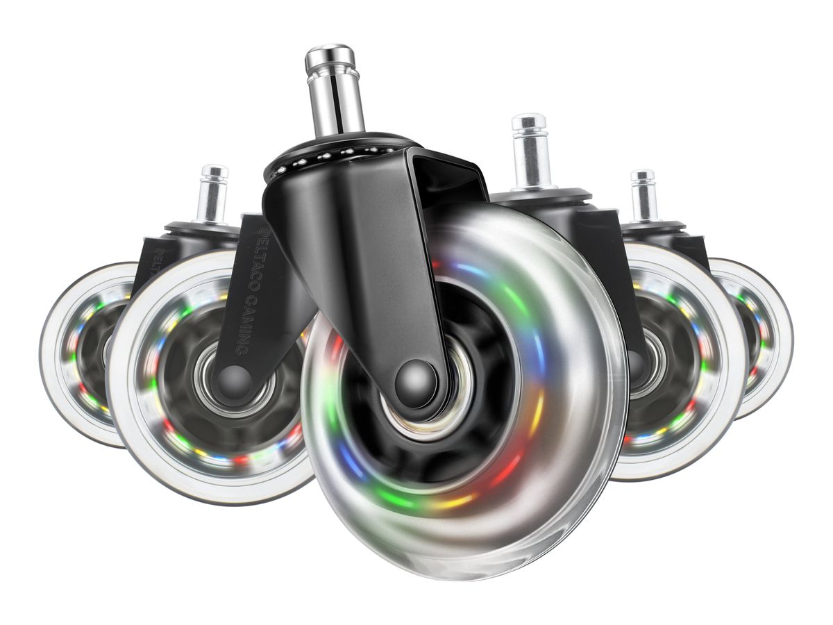 DELTACO RGB Casters,Wheels,5-pack GAM-141 for Gaming Chairs (7333048057211)