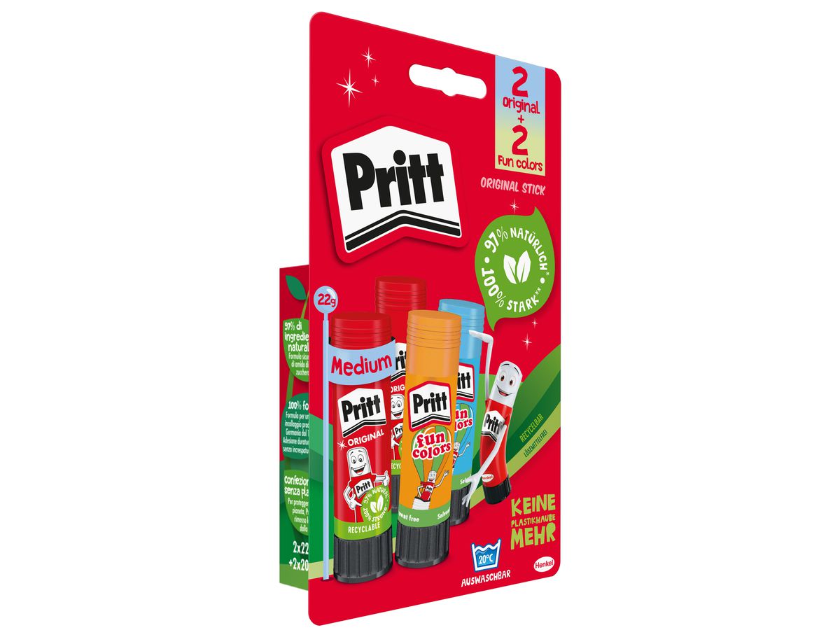 PRITT Bâtons de colle + Fun colors 900326 2x22g + bleu, orange 2x20g (4057278007886)