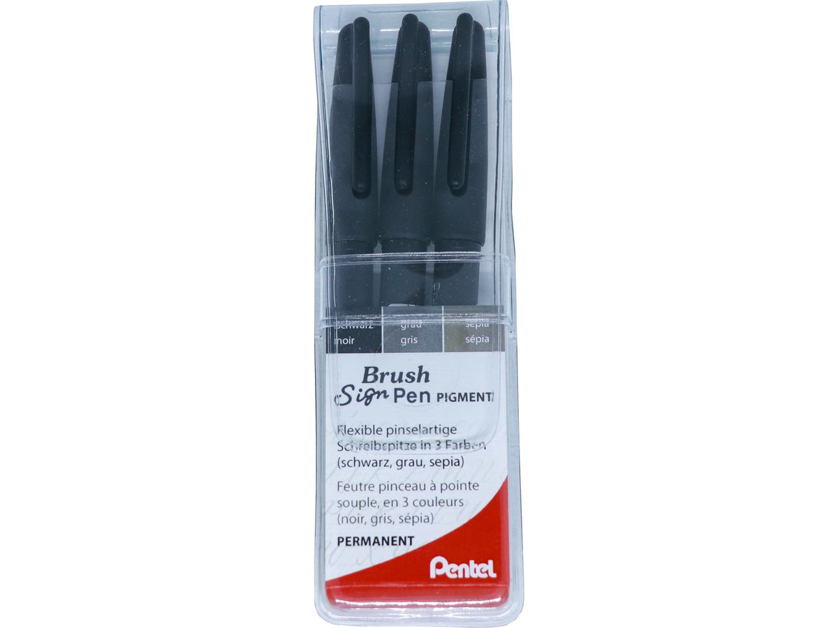 PENTEL Brush Sign Pen XSESP15-ANS 3 couleurs, étui (7610924030118)