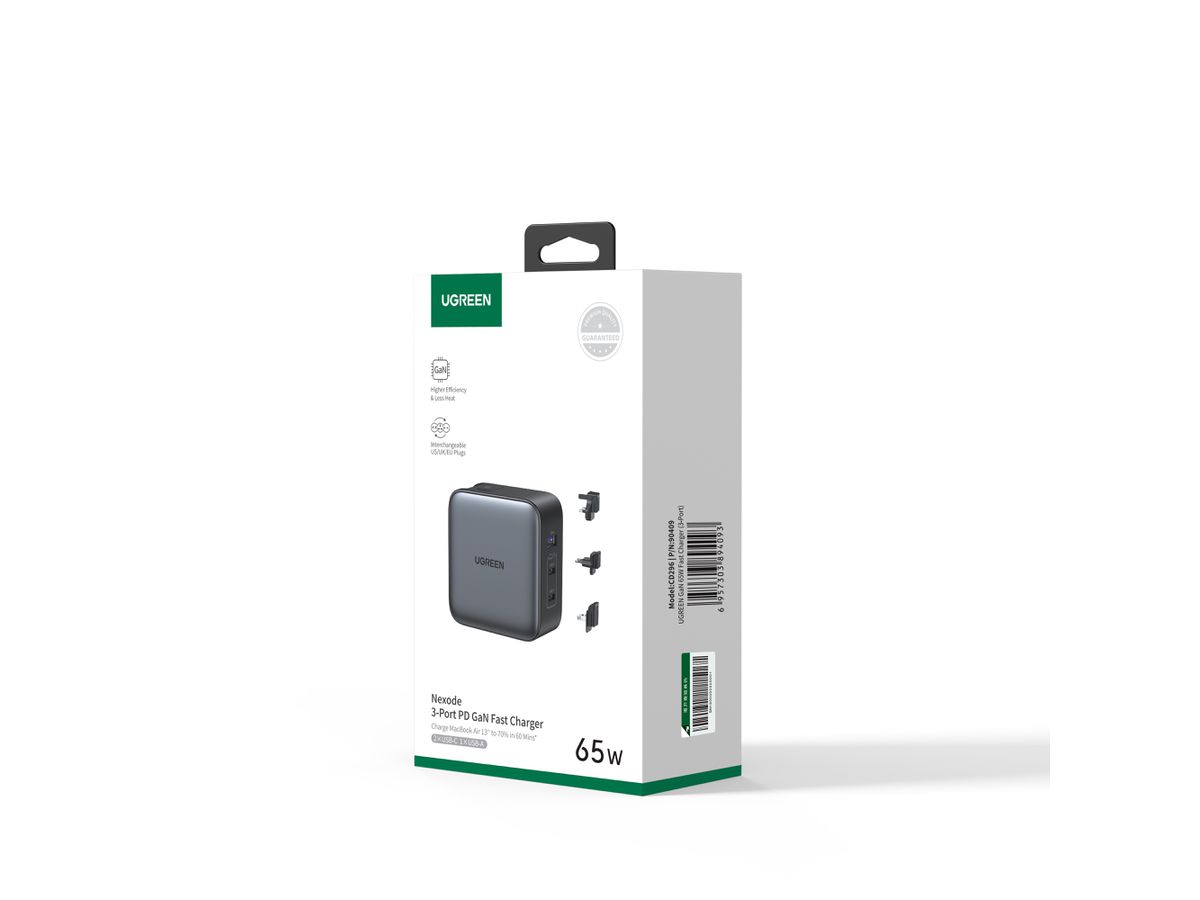 UGREEN Worldwide Travel Fastcharger 90409 65W,USB-A,2x USB-C,GaN Tech (6957303894093)