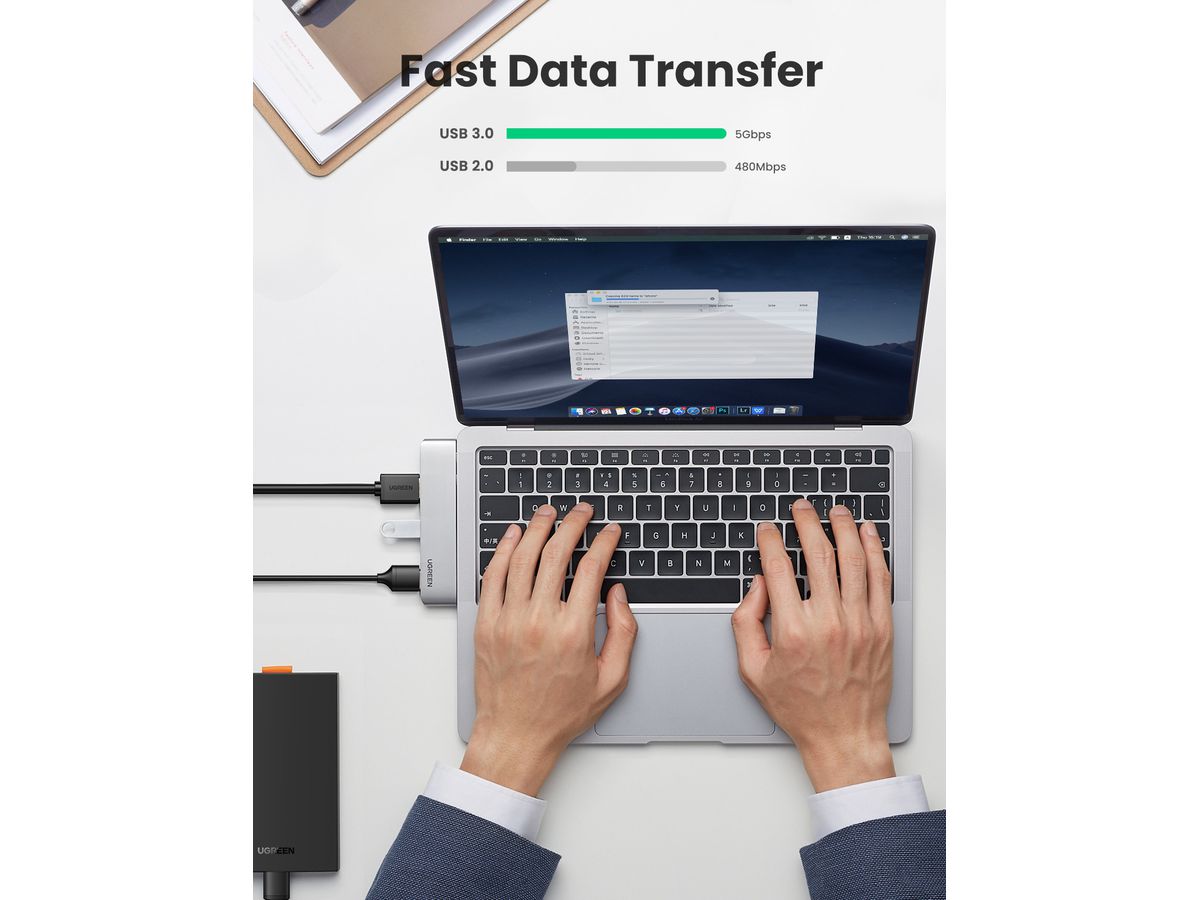 UGREEN USB-C 5in2 Hub, Grey 60559 HDMI,3xUSB-A,USB-C MB Pro/Air (6957303865598)