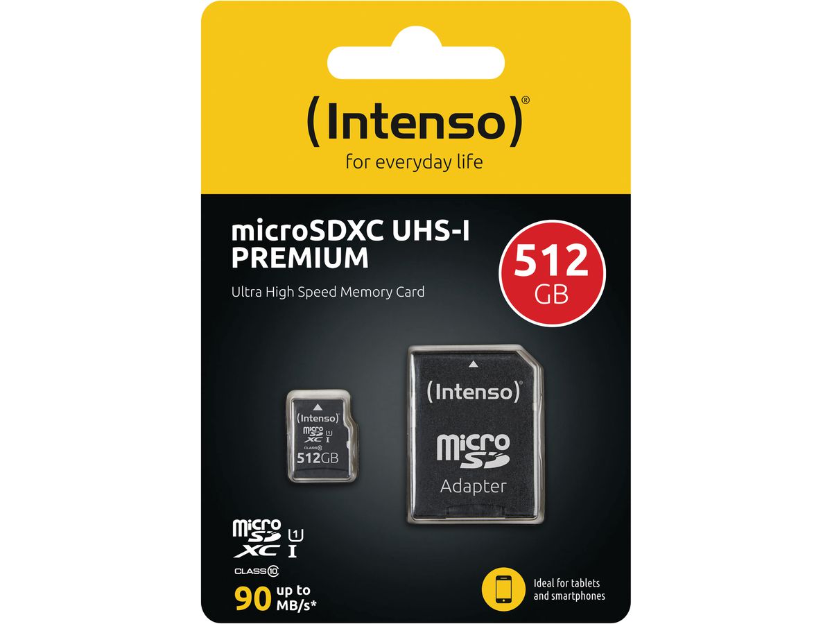 INTENSO Micro SD Secure Digital Cards 3423493 SD Adapter 512GB (4034303028832)