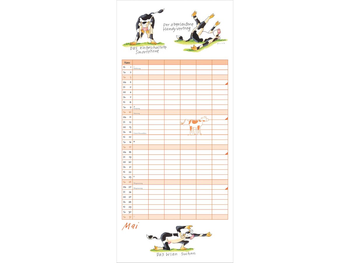 DUMONT Familienplaner 2026 260668 Yoga Kühe 6 Spalten 22x49cm (4069095006683)