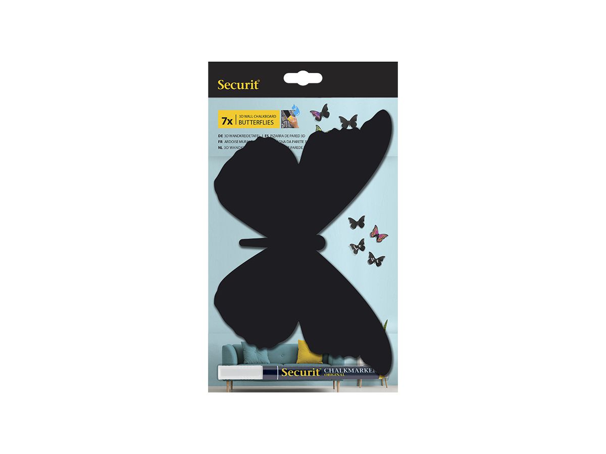 SECURIT Kreidetafel 3-D Butterfly W3D-BUTTERFLY schwarz, 7 Stück 28x16.3x1cm (8719075287576)