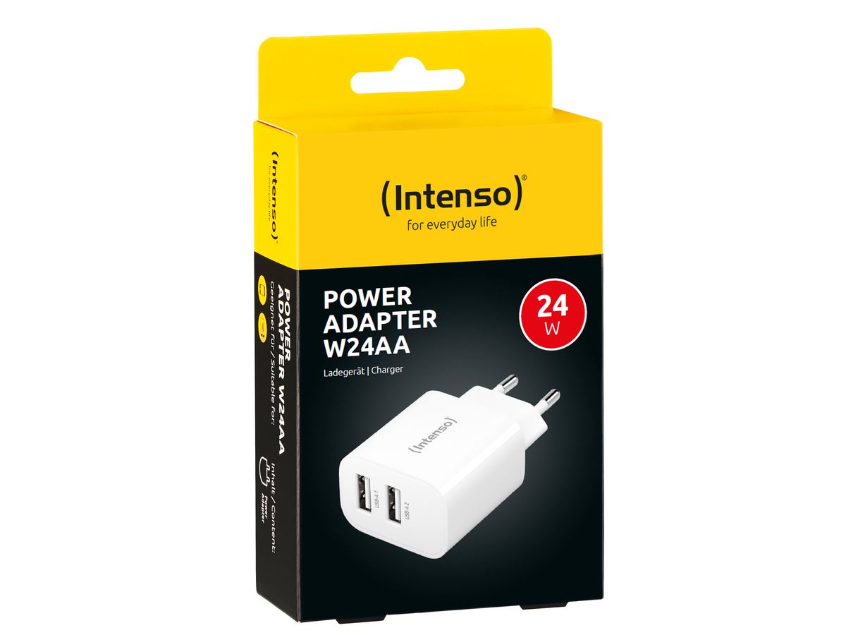 INTENSO Power Adapter W24AA Charger 7802412 24W, 2x USB-A, white (4034303033256)