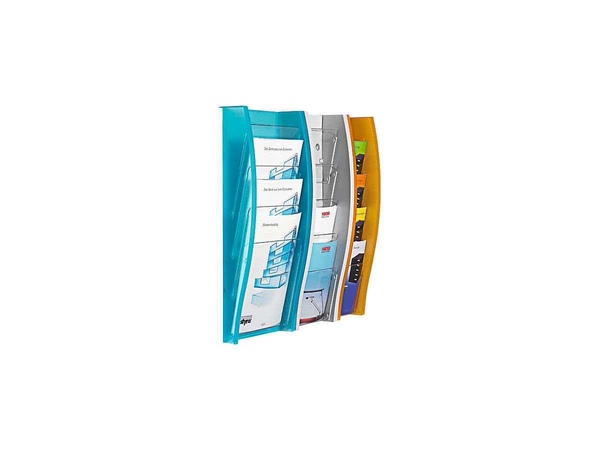 STYRO Wandprospekthalter A4 128-340.0230 lagoon 4 Fächer (7612176067874)