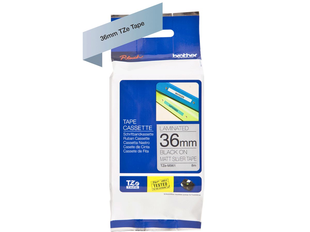 PTOUCH Flexit.lam.schwarz/matt-silber TZe-M961 zu PT-550 36 mm (4977766692908)