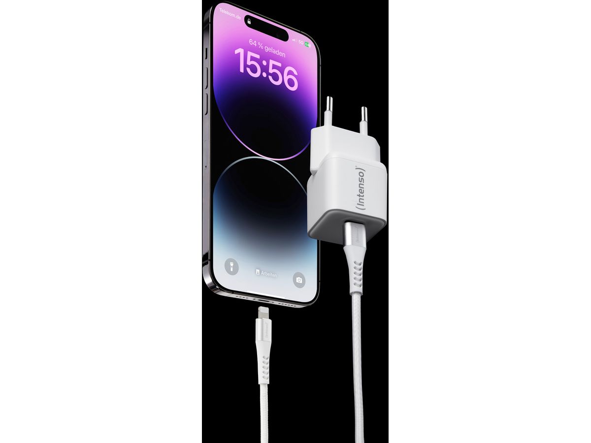 INTENSO Power Charger 30W GaN 1x USB-C 7803052 +Cable USB-C - Lightning white (4034303034116)