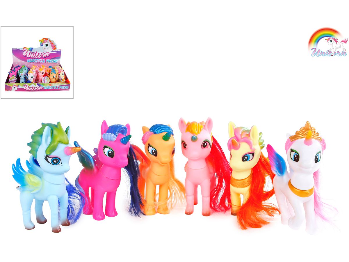 ROOST Figura unicorno con capelli 640117 Testa rotante ass.13cm (8713219492130)