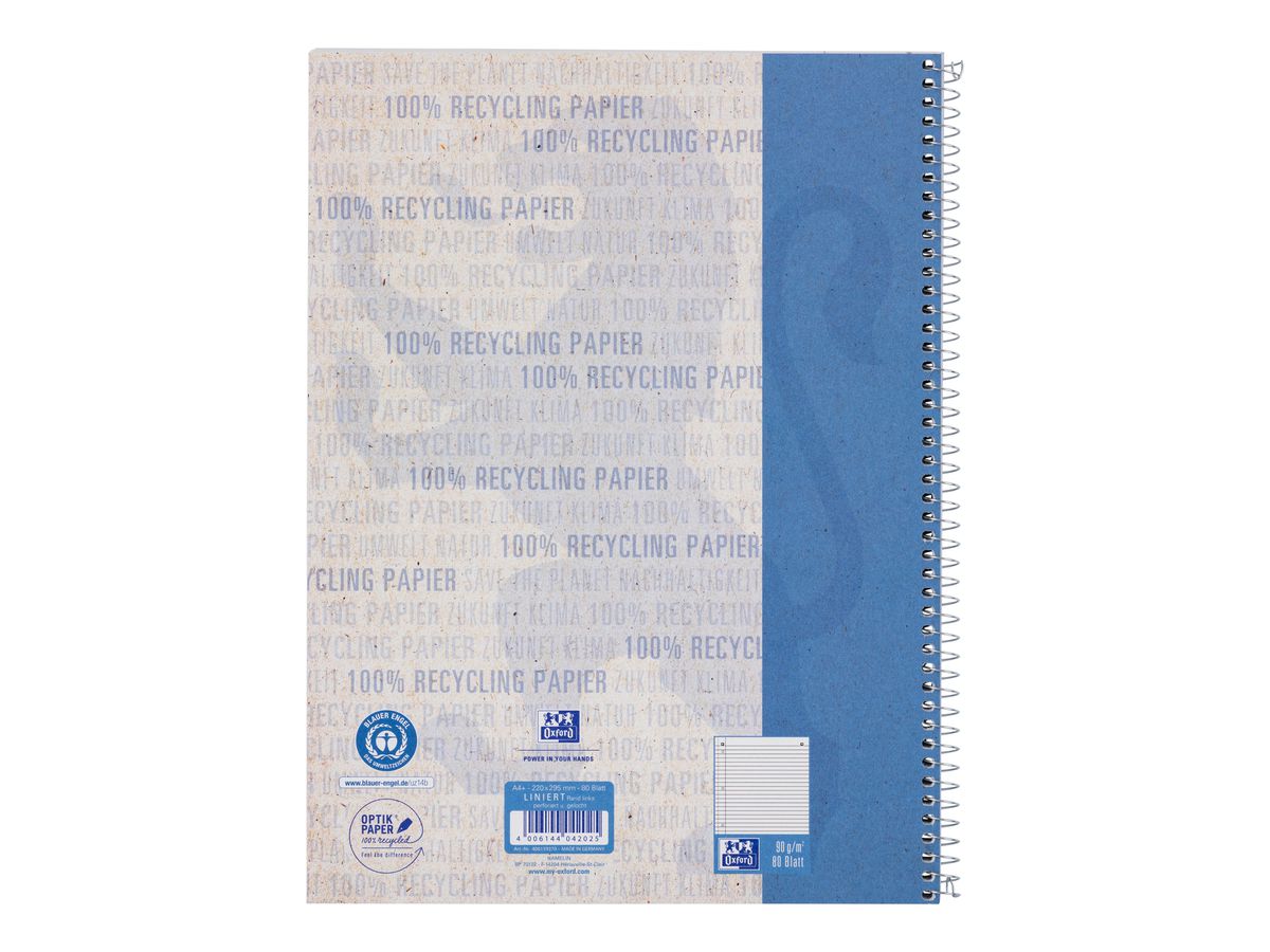 OXFORD Collegeblock Recycling A4 400159370 ligné, 90g 80 flls. (4006144042025)