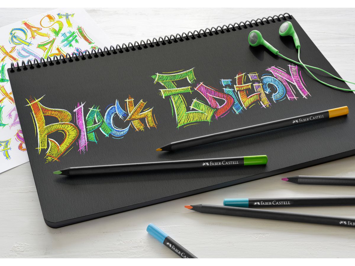 FABER-CASTELL Farbstifte Black Edition 116412 neon Farben ass. 12 Stück (4005401164128)