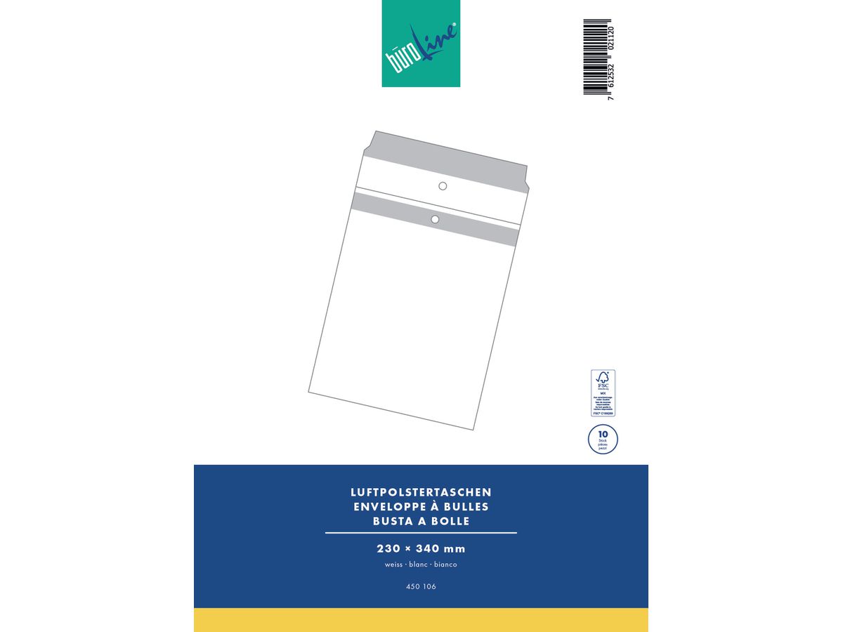 BÜROLINE Enveloppe rembourrée Gr.6 450106 blanc, 10 pcs. 240x350mm (7612532021120)