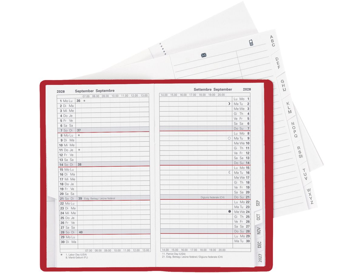 BIELLA Planer Paris 2026 851512470026U 1M/2S weinrot ML 7.5x12.6cm (7611365526598)