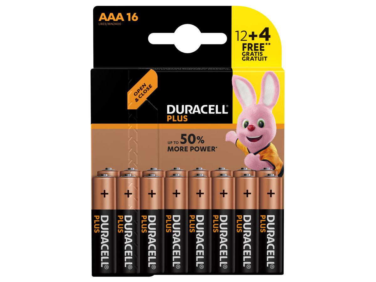 DURACELL Batterie Plus Power MN2400 AAA, LR03, 1.5V 16 Stück (5000394019027)