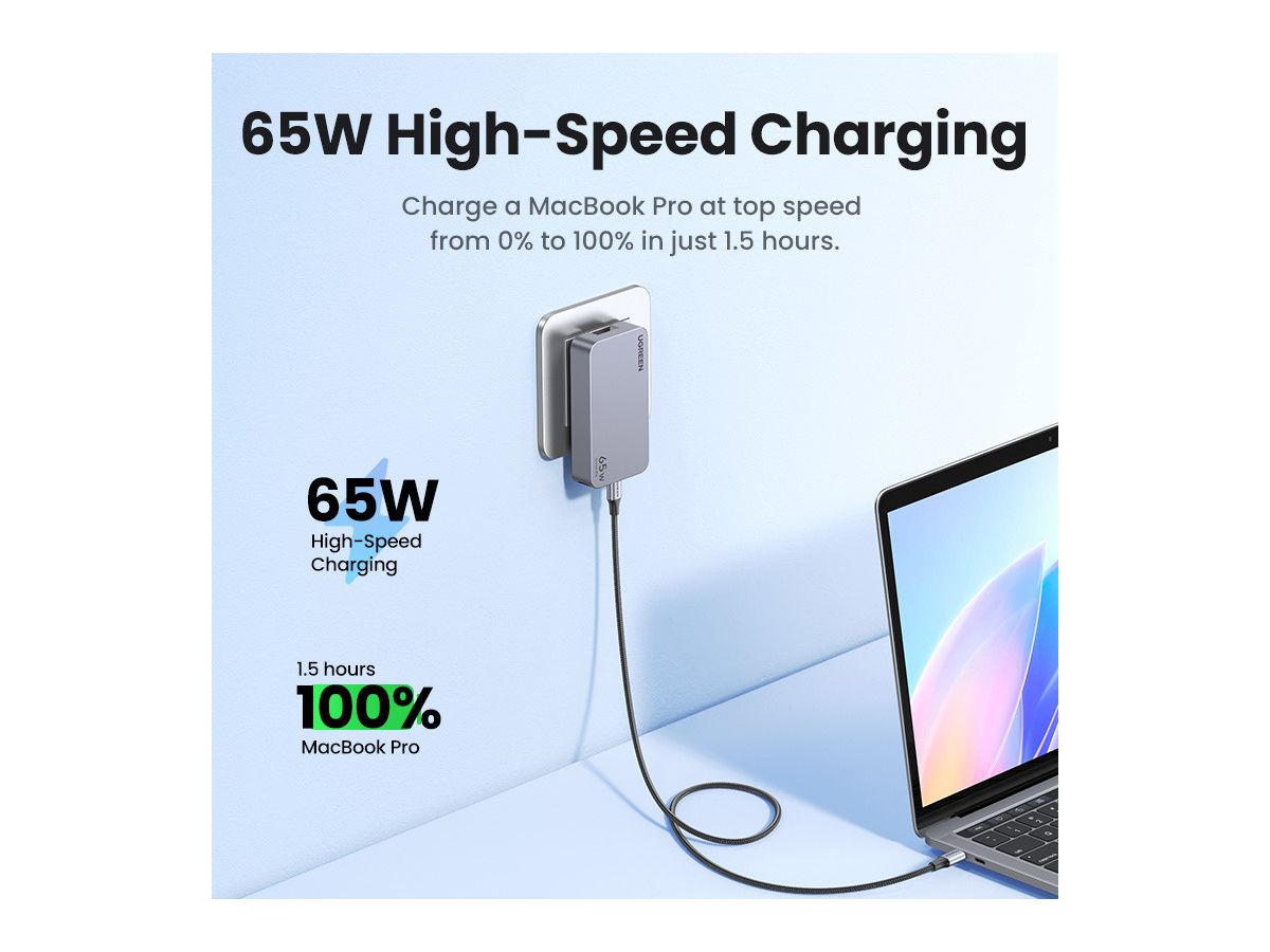UGREEN USB Travelcharger Nexode Pro 25356 65W, 3-Port,PD,GaN (6941876223565)
