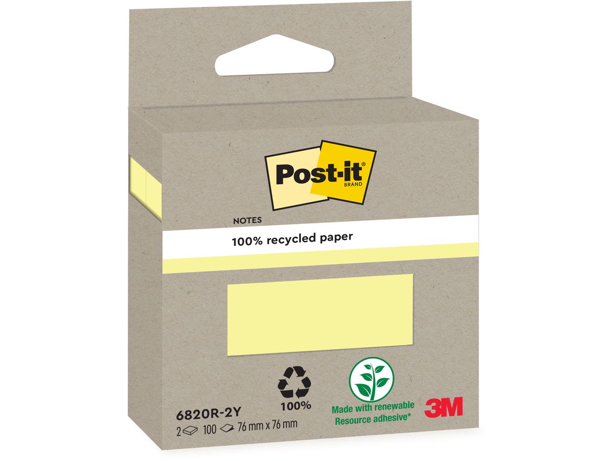 POST-IT Haftnotizen Recycling 76x76mm 6820R-2Y gelb 2x100 Blatt (4054596907041)