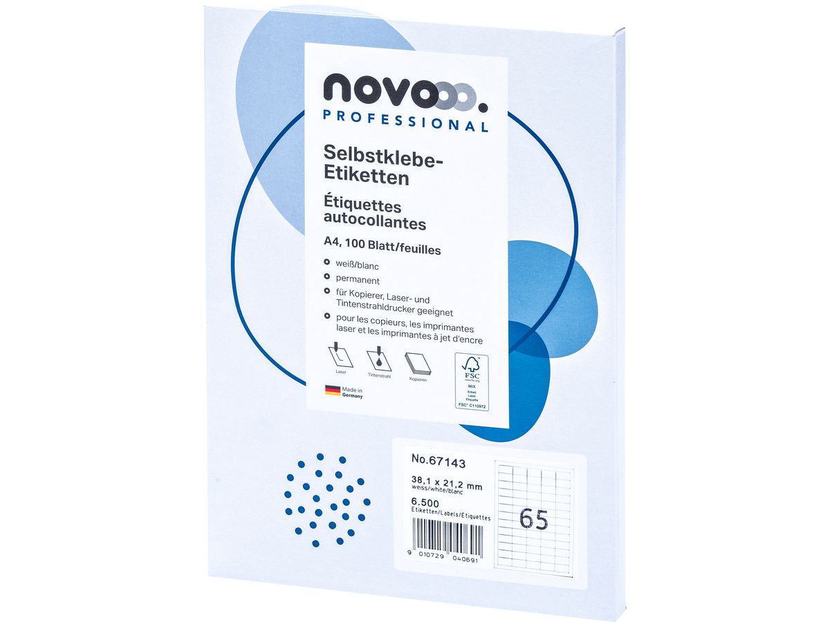 NOVOOO Etiquette 38.1x12.1mm 67143 blanc 6500 pièces (9010729040691)