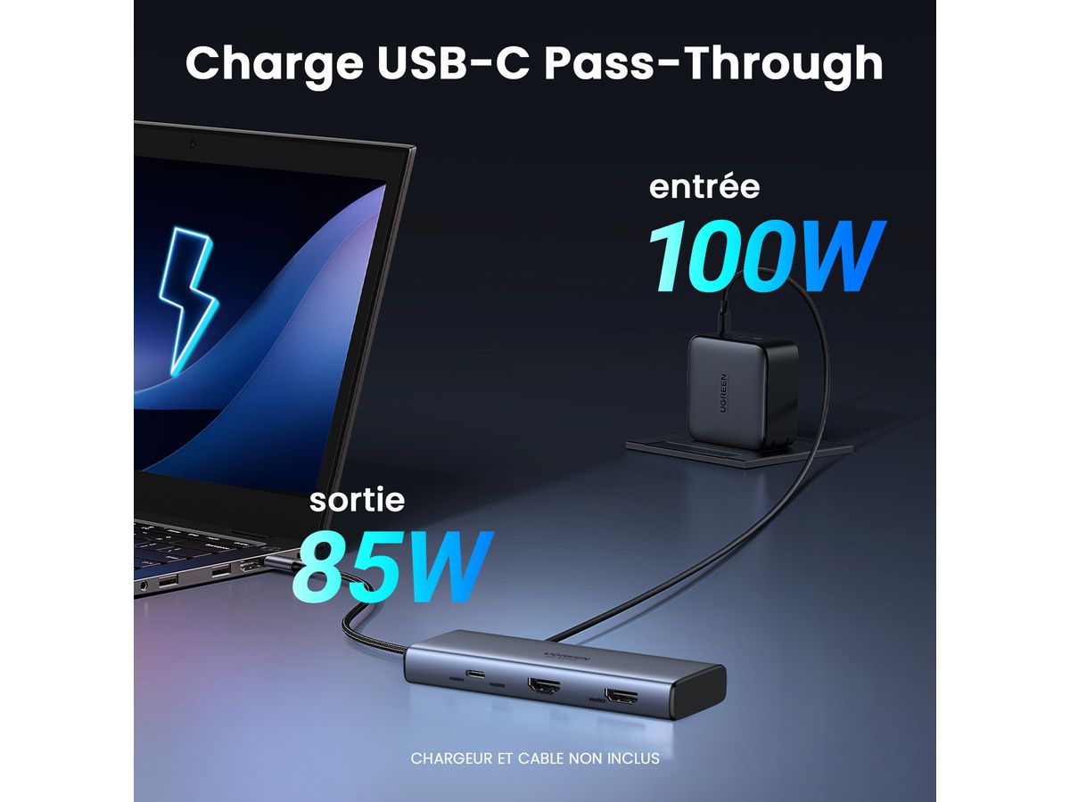 UGREEN 7-in-1 USB-C Hub 45379 10Gbps 4k60Hz, 100W, Gray (6941876243792)