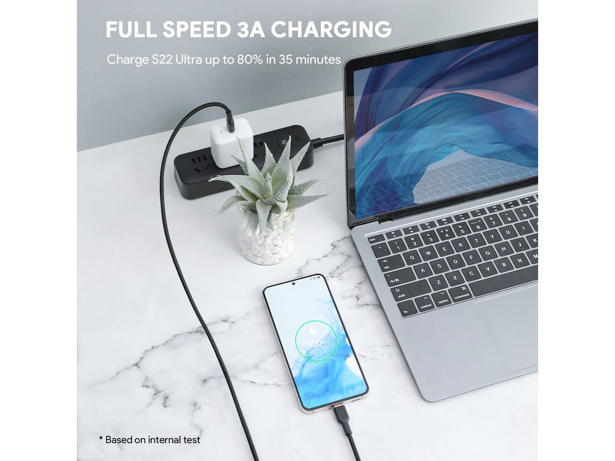 AUKEY Cable USB-C-to-C KevlarCore CB-NCC1 BK Nylon Braided,1.0m,60W, Bl. (0689323785360)