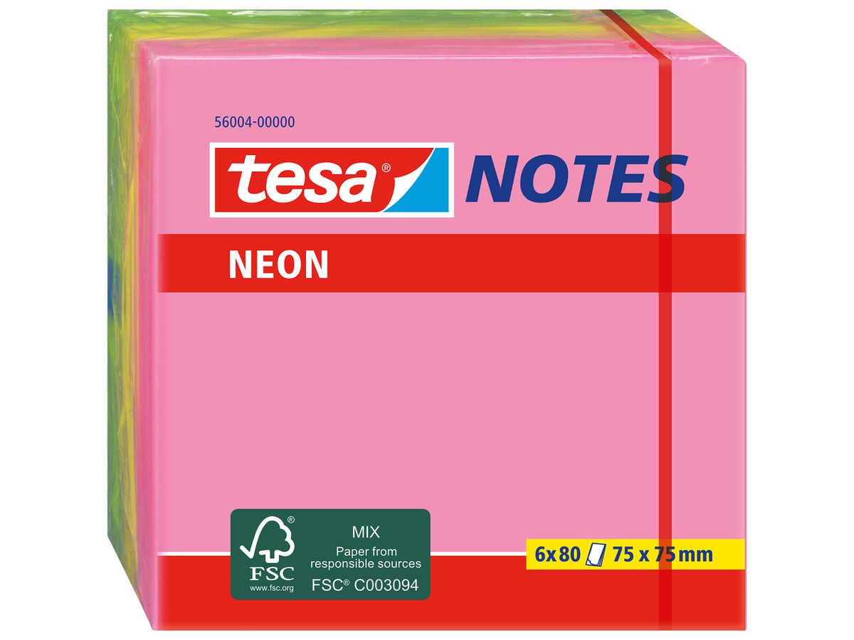 TESA Neon Notes 75x75mm 560040000 3 colori ass. 6x80 fogli (4042448812520)