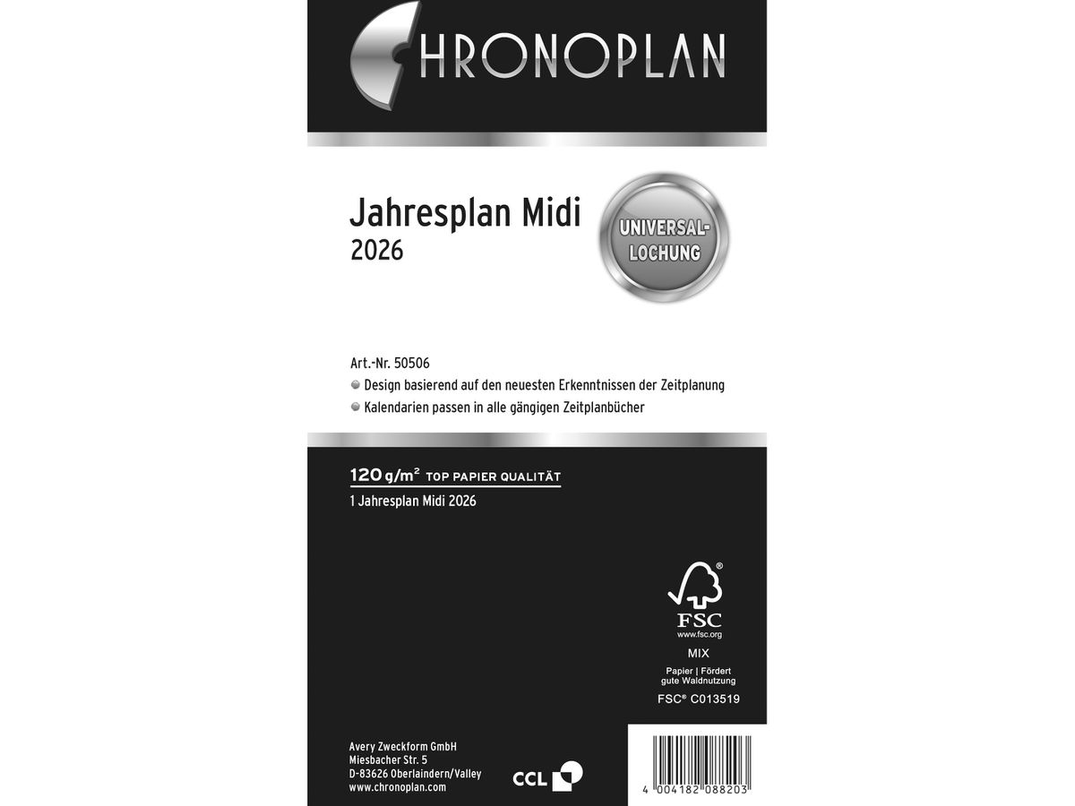 CHRONOPLAN Jahresplaner 2026 50506Z.26 6M/1S Midi (4004182088203)
