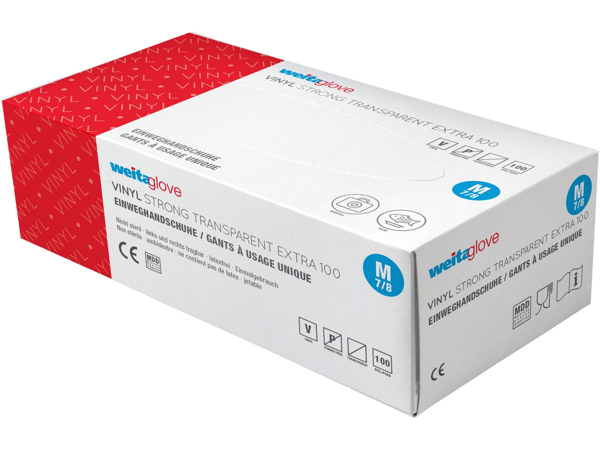WEITA Einweghandschuhe Vinyl Gr. M 344651 Strong, transparent 100 Stück (7610588344651)
