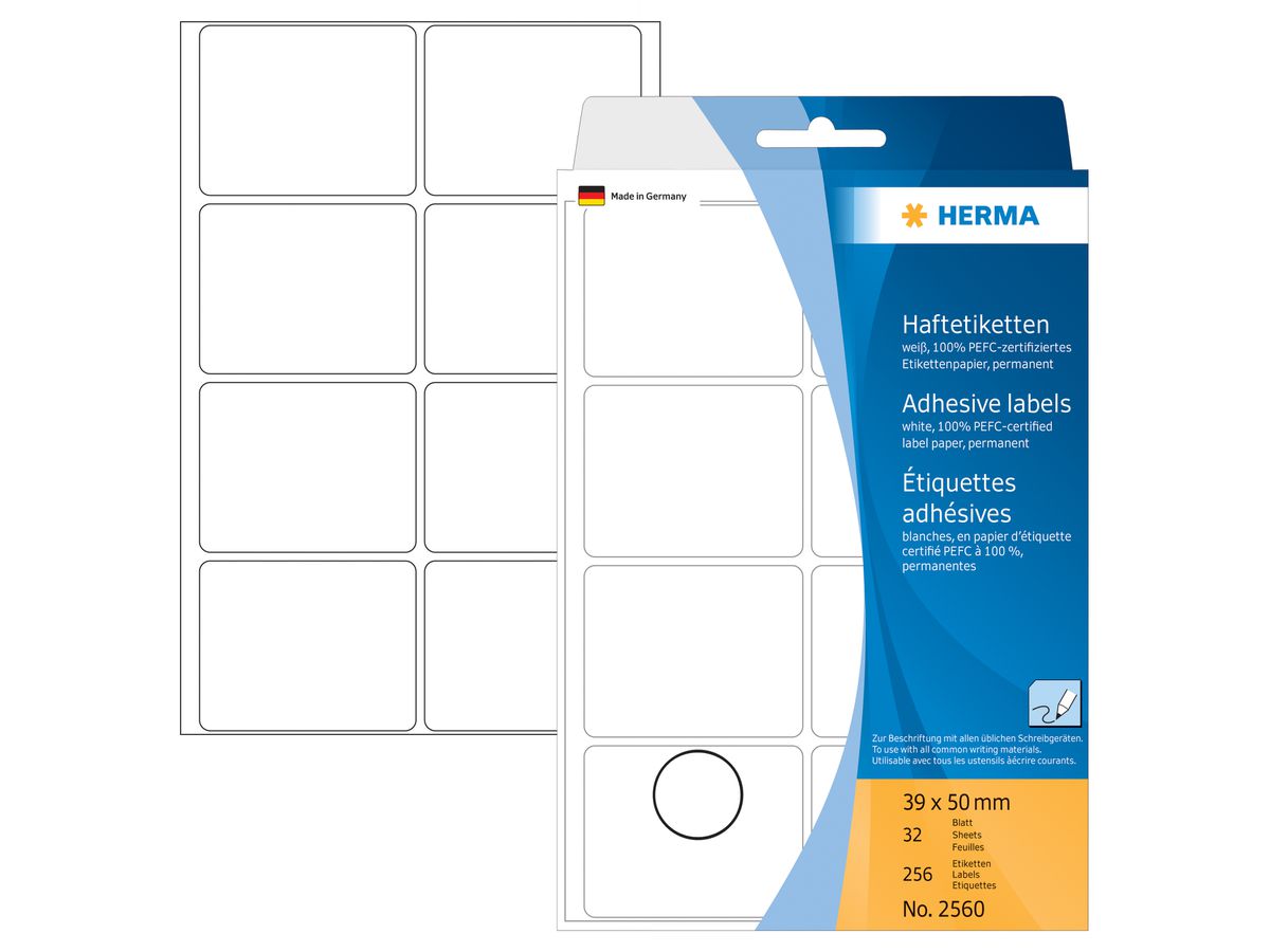 HERMA Etichette 39×50mm 2560 bianco 256 pezzi (4008705025607)