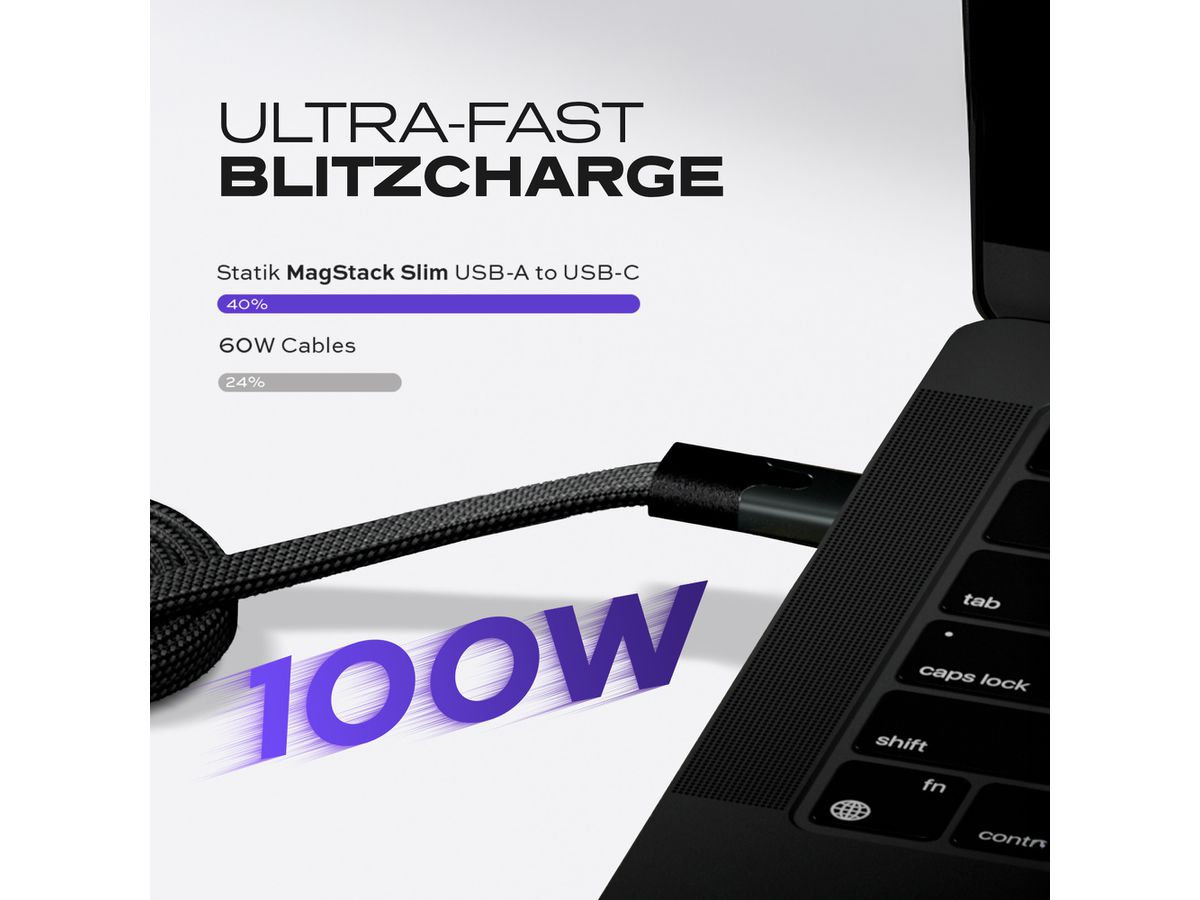 STATIK MagStack Slim Cable PUP-0494-3FT-AC-BLK USB-A to C, 1M, 27W Black (0810024057818)