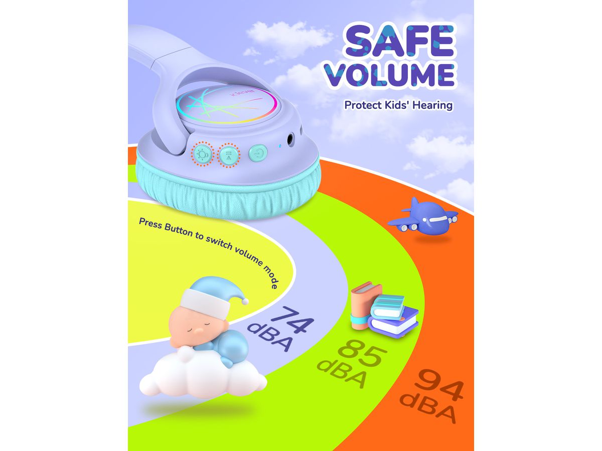 ICLEVER Kids Bluetooth Headphones C10-2083N-02 BTH18, LED, 43h, purple (6972312835721)