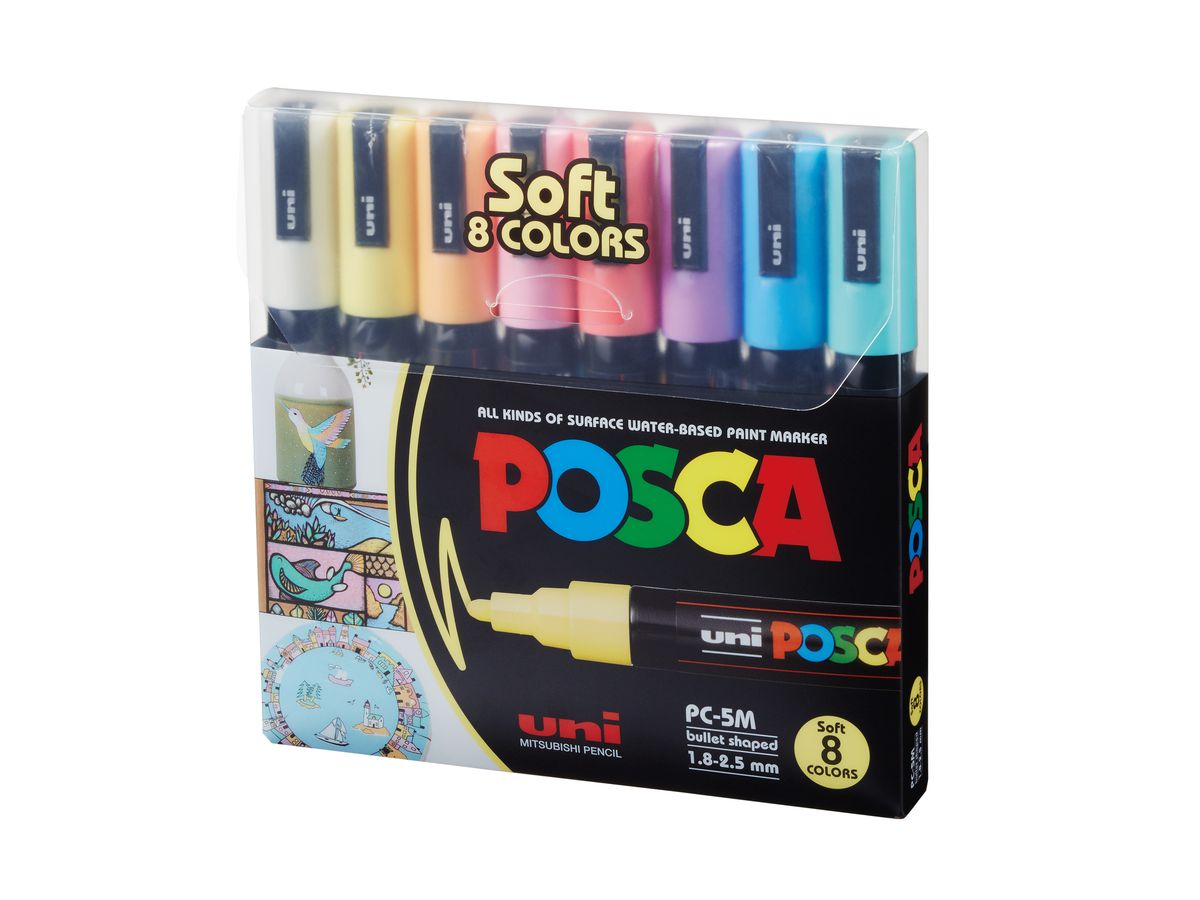 UNI-BALL Marker Posca 1.8-2.5mm PC-5M SOFT COLORS 8C 8 Farben ass. (4902778249215)