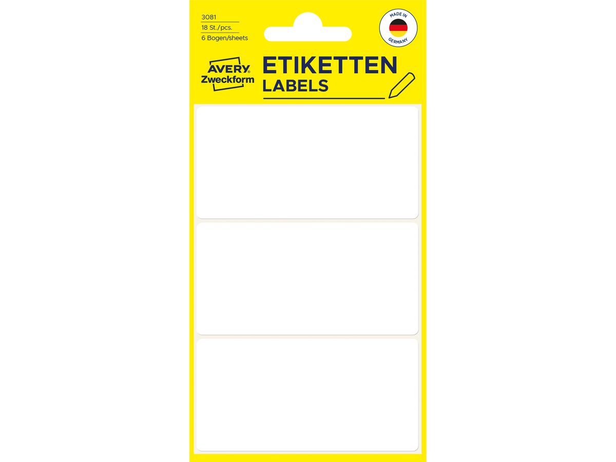 AVERY ZWECKFORM Etiquettes 76×39mm 3081 blanc 18 pcs. (4004182030813)