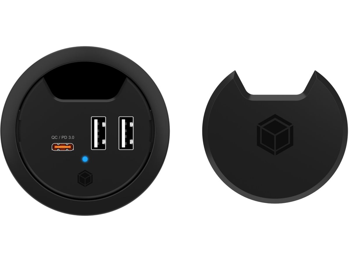 ICY BOX In-Desk USB Hub 60 mm black IB-HUB1407 2x USB-A 10W PD 3.0 & QC 3.0 (4250078173670)