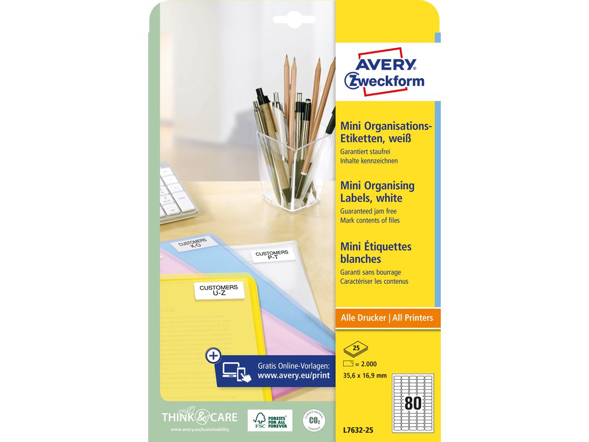 AVERY ZWECKFORM Etichette mini, bianco L7632-25 2000 pezzi/25 fogli (4004182609286)