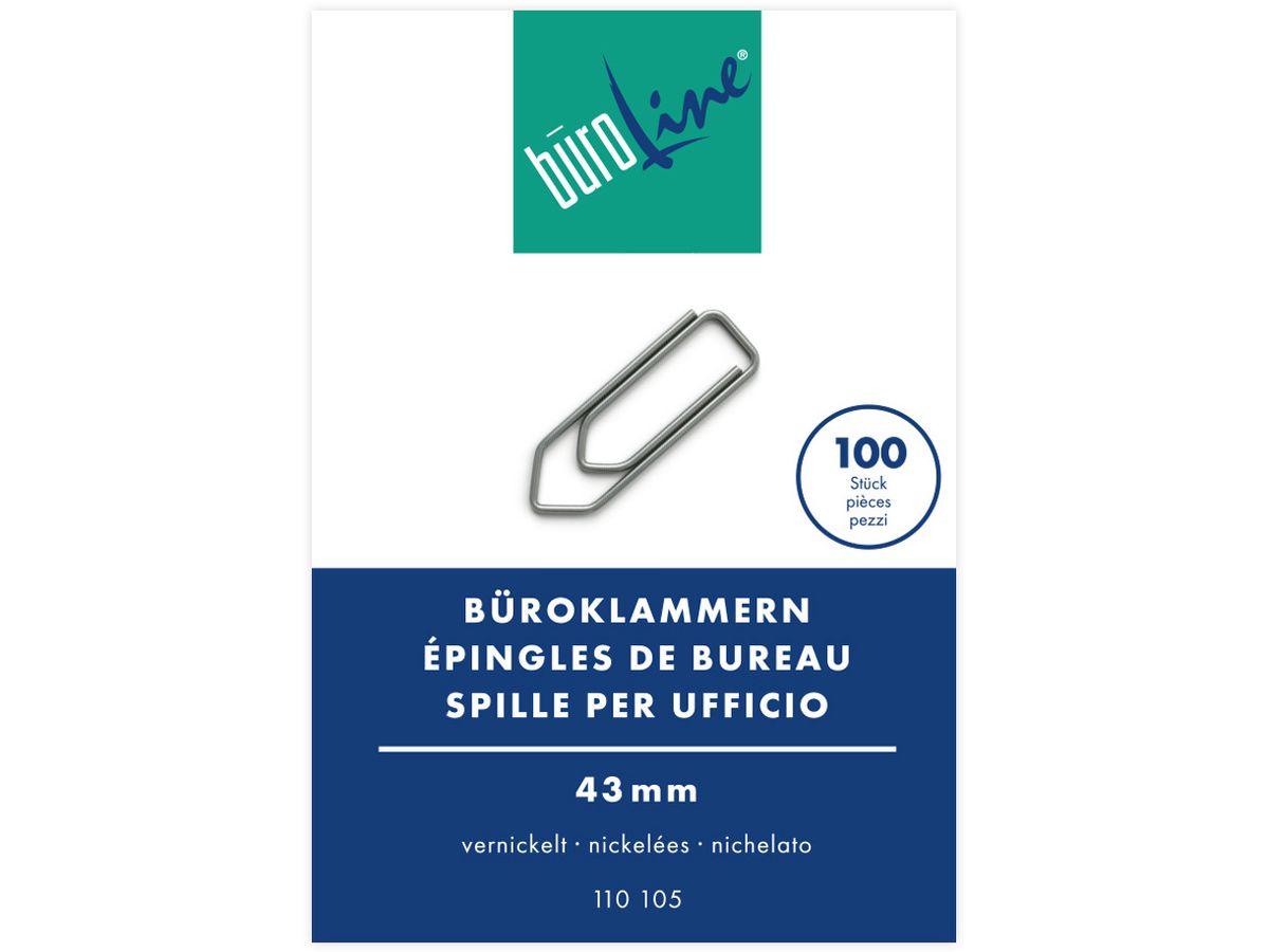 BÜROLINE Büroklammern Gr.5 110105 vernickelt, 43mm 100 Stück (7612532008398)