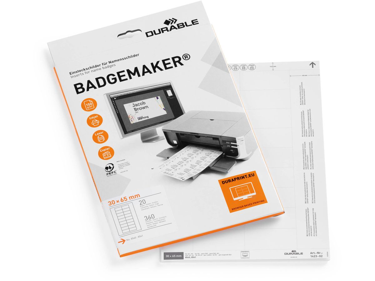 DURABLE Etiketten Badgemaker 142302 30x65mm 20 Stück (4005546107547)