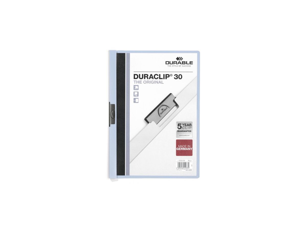 DURABLE Cartella con clip DURACLIP 30 220006 per 30 fogli A4 blu (4005546210339)