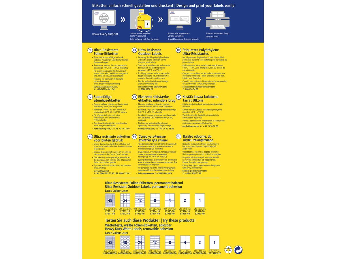 AVERY ZWECKFORM Etichette 210x148mm L7916-10 bianco ultra-resistant (4004182068038)
