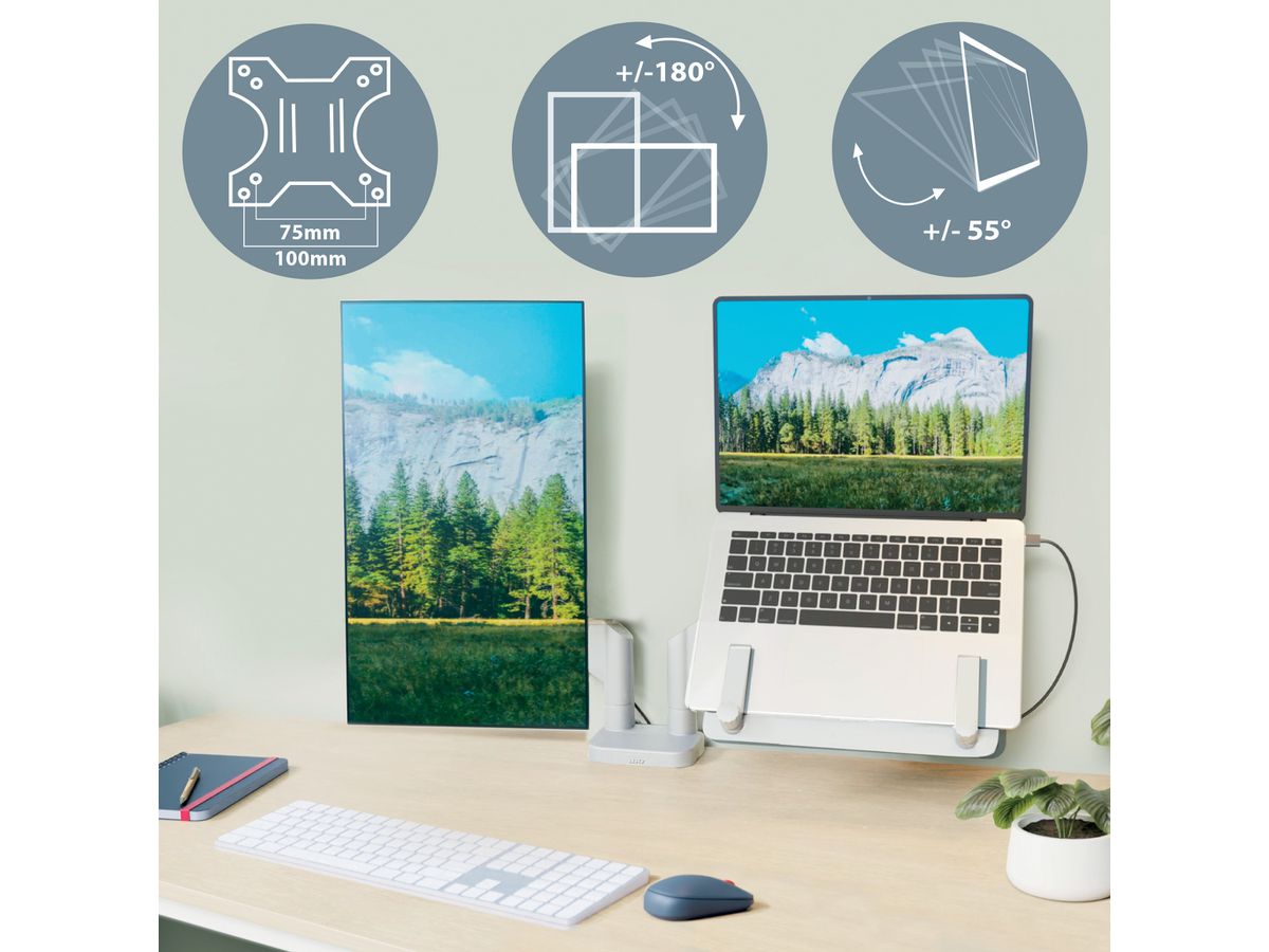 LEITZ Braccio porta monitor Ergo 6538-00-85 Grigio, incl. supporto laptop (4002432134694)