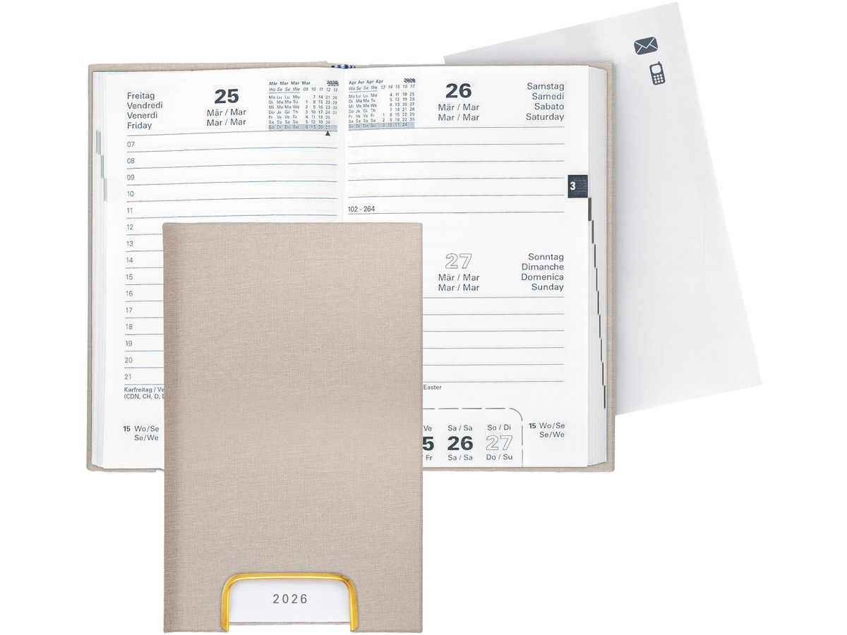 BIELLA Geschäftsagenda Disponent 2026 807401100026U 1T/1S beige ML 10.1x16cm (7611365524013)