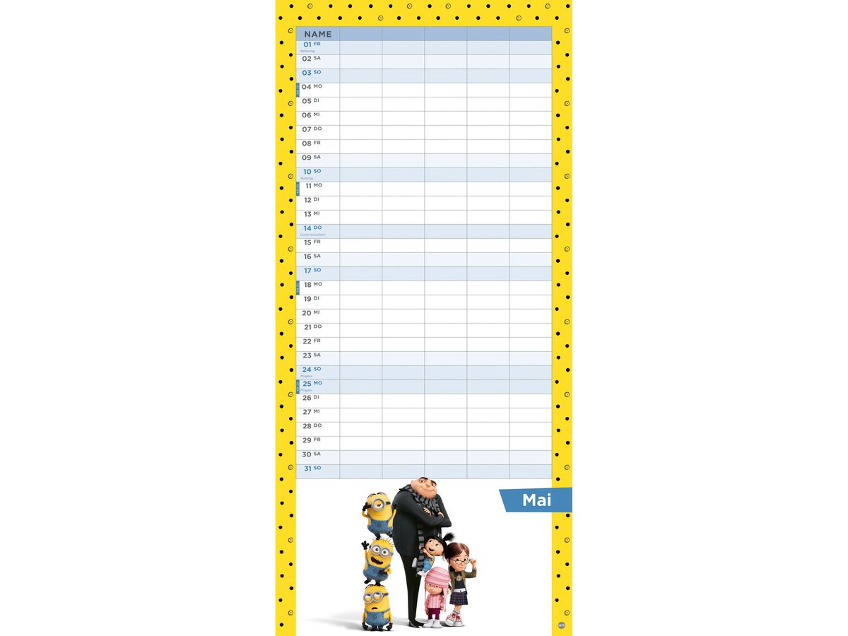 HEYE Familienplaner Minions 2026 22755+26 1M/1S DE 5 Spalten 21x45cm (9783756411269)